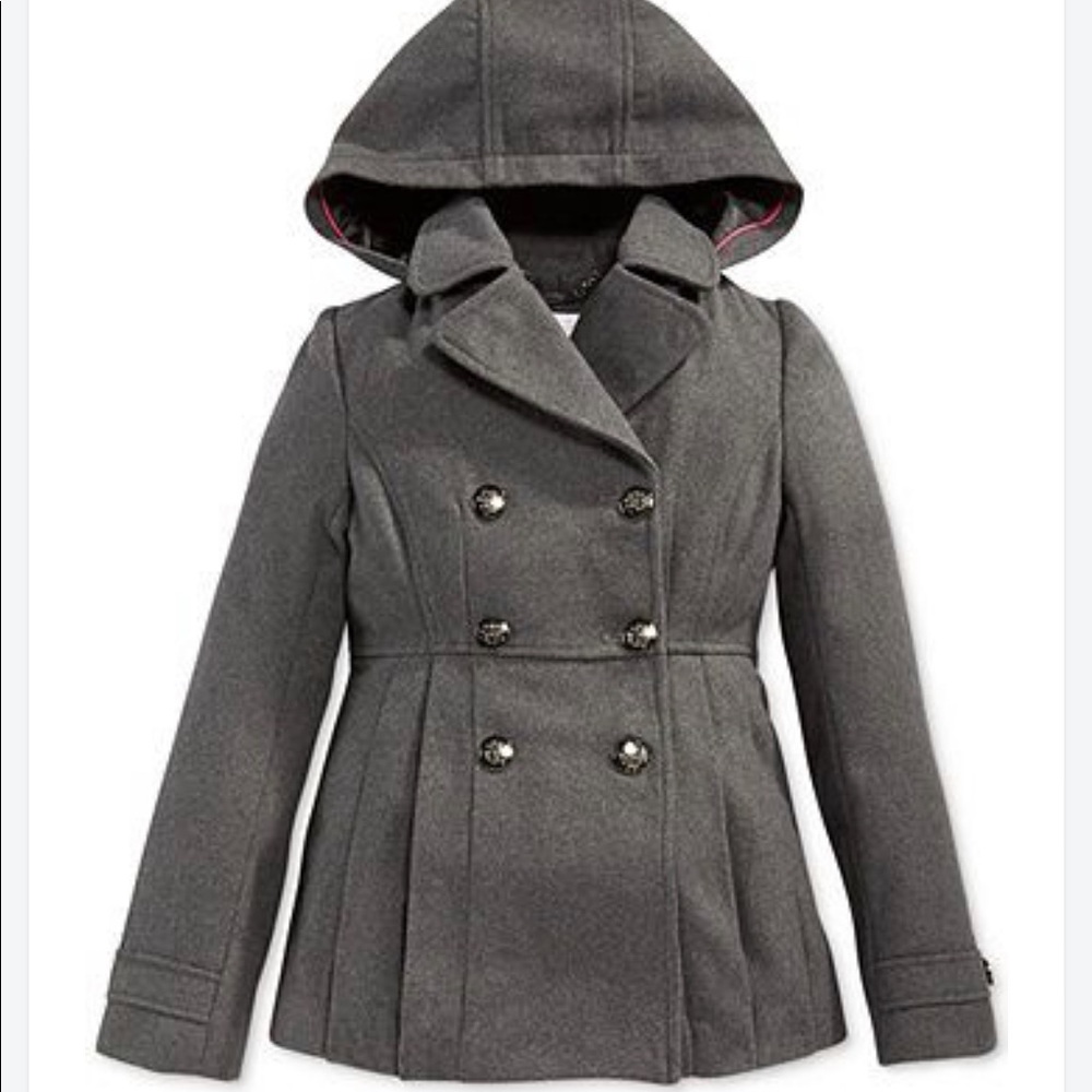 Girls 14-16 Jessica Simpson Grey Hooded Peacoat Jacket Coat EUC